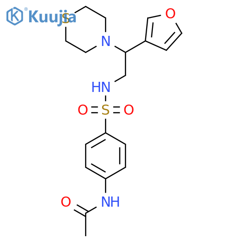 N-(4-{2-(furan-3-yl)-2-(thiomorpholin-4-yl)ethylsulfamoyl}phenyl)acetamide structure