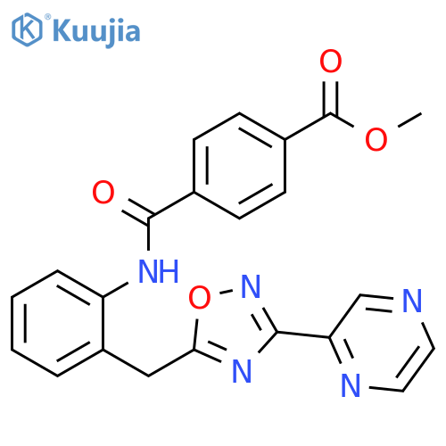 methyl 4-[(2-{[3-(pyrazin-2-yl)-1,2,4-oxadiazol-5-yl]methyl}phenyl)carbamoyl]benzoate structure
