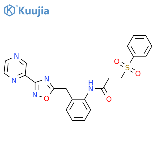 3-(benzenesulfonyl)-N-(2-{[3-(pyrazin-2-yl)-1,2,4-oxadiazol-5-yl]methyl}phenyl)propanamide structure