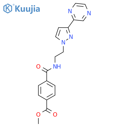 methyl 4-({2-3-(pyrazin-2-yl)-1H-pyrazol-1-ylethyl}carbamoyl)benzoate structure