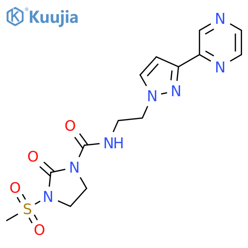 3-methanesulfonyl-2-oxo-N-{2-[3-(pyrazin-2-yl)-1H-pyrazol-1-yl]ethyl}imidazolidine-1-carboxamide structure