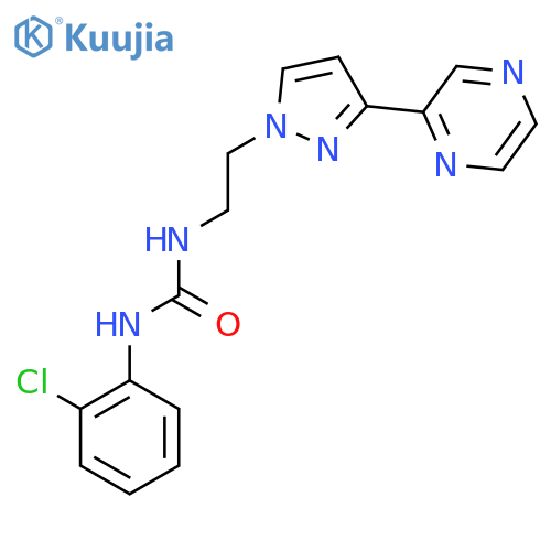 1-(2-chlorophenyl)-3-{2-3-(pyrazin-2-yl)-1H-pyrazol-1-ylethyl}urea structure