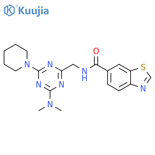 N-{4-(dimethylamino)-6-(piperidin-1-yl)-1,3,5-triazin-2-ylmethyl}-1,3-benzothiazole-6-carboxamide structure