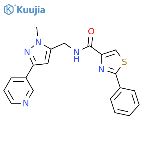 N-{1-methyl-3-(pyridin-3-yl)-1H-pyrazol-5-ylmethyl}-2-phenyl-1,3-thiazole-4-carboxamide structure