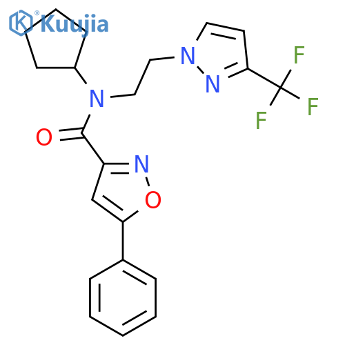 N-cyclopentyl-5-phenyl-N-{2-3-(trifluoromethyl)-1H-pyrazol-1-ylethyl}-1,2-oxazole-3-carboxamide structure