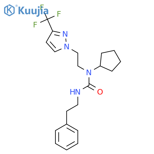 3-cyclopentyl-1-(2-phenylethyl)-3-{2-3-(trifluoromethyl)-1H-pyrazol-1-ylethyl}urea structure