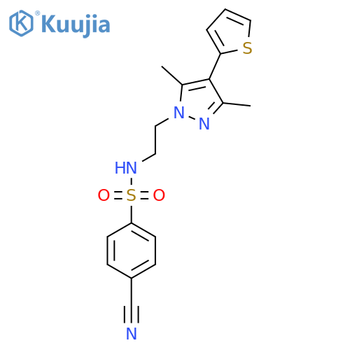 4-cyano-N-{2-[3,5-dimethyl-4-(thiophen-2-yl)-1H-pyrazol-1-yl]ethyl}benzene-1-sulfonamide structure