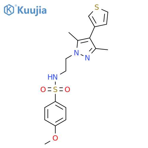 N-{2-[3,5-dimethyl-4-(thiophen-3-yl)-1H-pyrazol-1-yl]ethyl}-4-methoxybenzene-1-sulfonamide structure