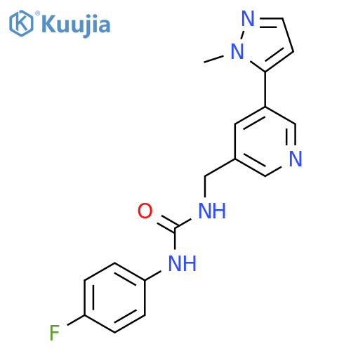 1-(4-fluorophenyl)-3-{5-(1-methyl-1H-pyrazol-5-yl)pyridin-3-ylmethyl}urea structure