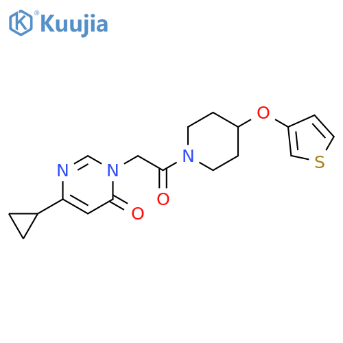 6-cyclopropyl-3-{2-oxo-2-[4-(thiophen-3-yloxy)piperidin-1-yl]ethyl}-3,4-dihydropyrimidin-4-one structure