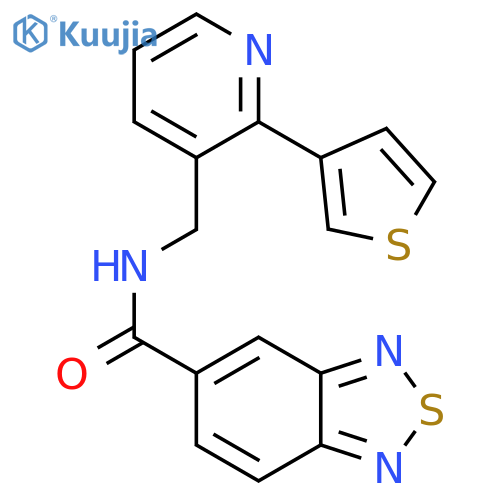 N-{2-(thiophen-3-yl)pyridin-3-ylmethyl}-2,1,3-benzothiadiazole-5-carboxamide structure