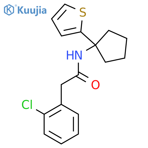 2-(2-chlorophenyl)-N-1-(thiophen-2-yl)cyclopentylacetamide structure