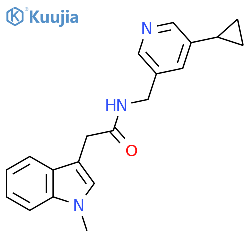 N-(5-cyclopropylpyridin-3-yl)methyl-2-(1-methyl-1H-indol-3-yl)acetamide structure