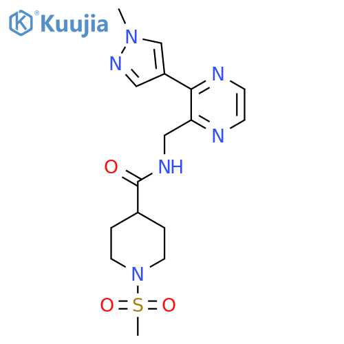 1-methanesulfonyl-N-{3-(1-methyl-1H-pyrazol-4-yl)pyrazin-2-ylmethyl}piperidine-4-carboxamide structure