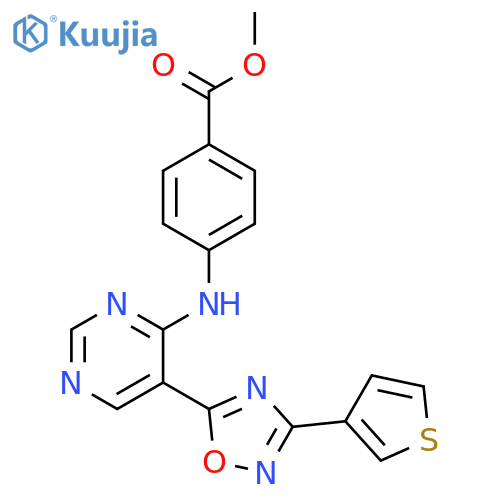 methyl 4-({5-[3-(thiophen-3-yl)-1,2,4-oxadiazol-5-yl]pyrimidin-4-yl}amino)benzoate structure