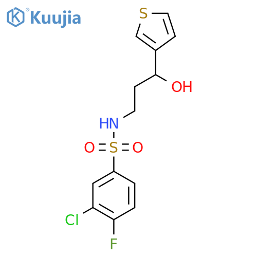 3-chloro-4-fluoro-N-[3-hydroxy-3-(thiophen-3-yl)propyl]benzene-1-sulfonamide structure