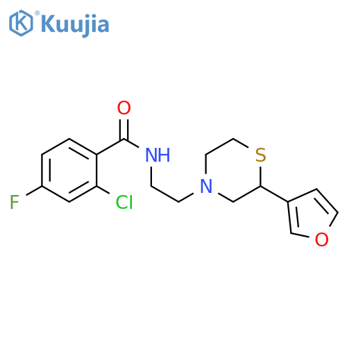 2-chloro-4-fluoro-N-2-(furan-3-yl)-2-(thiomorpholin-4-yl)ethylbenzamide structure
