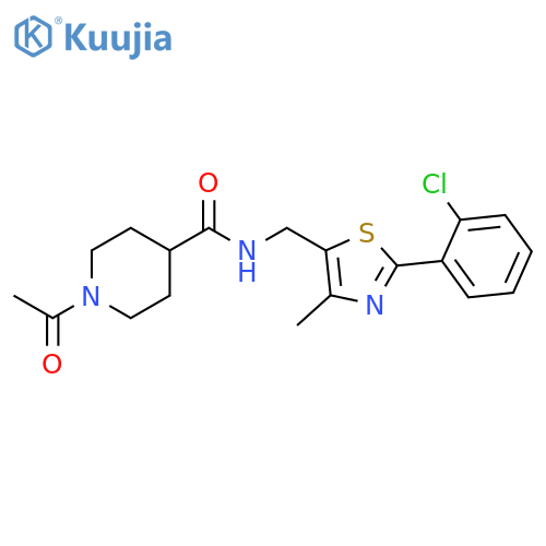 1-acetyl-N-{[2-(2-chlorophenyl)-4-methyl-1,3-thiazol-5-yl]methyl}piperidine-4-carboxamide structure
