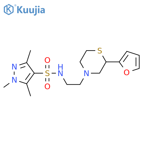 N-2-(furan-2-yl)-2-(thiomorpholin-4-yl)ethyl-1,3,5-trimethyl-1H-pyrazole-4-sulfonamide structure