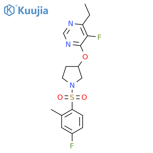 4-ethyl-5-fluoro-6-{1-(4-fluoro-2-methylbenzenesulfonyl)pyrrolidin-3-yloxy}pyrimidine structure