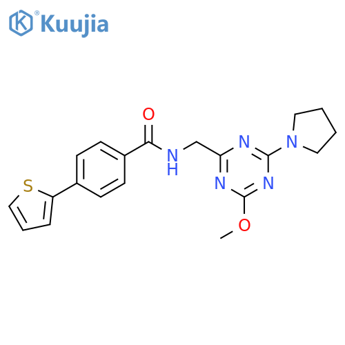 N-{4-methoxy-6-(pyrrolidin-1-yl)-1,3,5-triazin-2-ylmethyl}-4-(thiophen-2-yl)benzamide structure