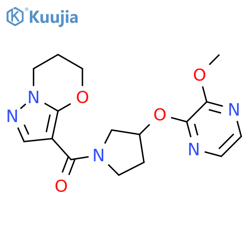 2-methoxy-3-[(1-{5H,6H,7H-pyrazolo[3,2-b][1,3]oxazine-3-carbonyl}pyrrolidin-3-yl)oxy]pyrazine structure