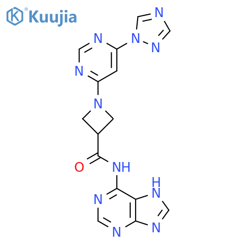 N-(9H-purin-6-yl)-1-6-(1H-1,2,4-triazol-1-yl)pyrimidin-4-ylazetidine-3-carboxamide structure