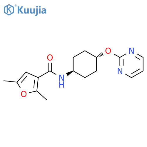 2,5-dimethyl-N-[(1r,4r)-4-(pyrimidin-2-yloxy)cyclohexyl]furan-3-carboxamide structure