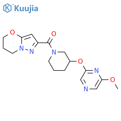 2-methoxy-6-(1-{5H,6H,7H-pyrazolo3,2-b1,3oxazine-2-carbonyl}piperidin-3-yl)oxypyrazine structure