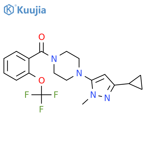 1-(3-cyclopropyl-1-methyl-1H-pyrazol-5-yl)-4-[2-(trifluoromethoxy)benzoyl]piperazine structure