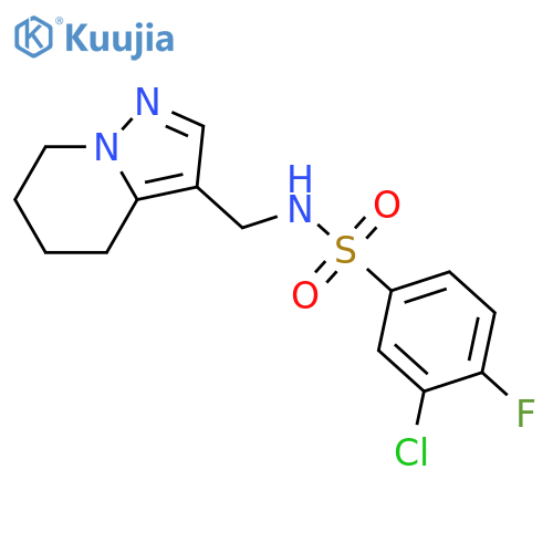 3-chloro-4-fluoro-N-({4H,5H,6H,7H-pyrazolo[1,5-a]pyridin-3-yl}methyl)benzene-1-sulfonamide structure