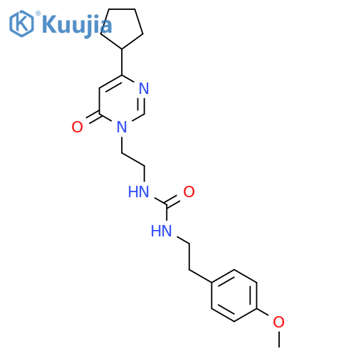3-[2-(4-cyclopentyl-6-oxo-1,6-dihydropyrimidin-1-yl)ethyl]-1-[2-(4-methoxyphenyl)ethyl]urea structure