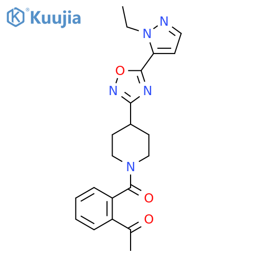 1-(2-{4-5-(1-ethyl-1H-pyrazol-5-yl)-1,2,4-oxadiazol-3-ylpiperidine-1-carbonyl}phenyl)ethan-1-one structure