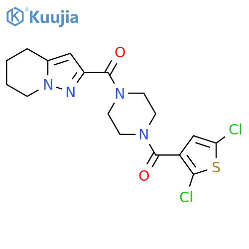 1-(2,5-dichlorothiophene-3-carbonyl)-4-{4H,5H,6H,7H-pyrazolo[1,5-a]pyridine-2-carbonyl}piperazine structure
