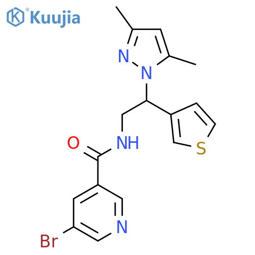 5-bromo-N-[2-(3,5-dimethyl-1H-pyrazol-1-yl)-2-(thiophen-3-yl)ethyl]pyridine-3-carboxamide structure