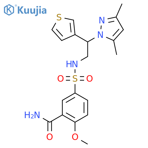5-{[2-(3,5-dimethyl-1H-pyrazol-1-yl)-2-(thiophen-3-yl)ethyl]sulfamoyl}-2-methoxybenzamide structure