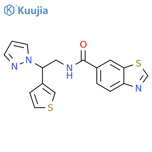 N-[2-(1H-pyrazol-1-yl)-2-(thiophen-3-yl)ethyl]-1,3-benzothiazole-6-carboxamide structure