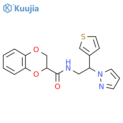 N-2-(1H-pyrazol-1-yl)-2-(thiophen-3-yl)ethyl-2,3-dihydro-1,4-benzodioxine-2-carboxamide structure