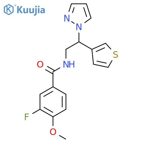 3-fluoro-4-methoxy-N-2-(1H-pyrazol-1-yl)-2-(thiophen-3-yl)ethylbenzamide structure