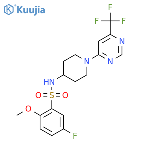 5-fluoro-2-methoxy-N-{1-6-(trifluoromethyl)pyrimidin-4-ylpiperidin-4-yl}benzene-1-sulfonamide structure