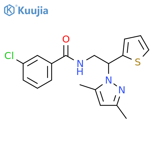 3-chloro-N-[2-(3,5-dimethyl-1H-pyrazol-1-yl)-2-(thiophen-2-yl)ethyl]benzamide structure