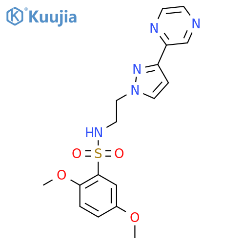 2,5-dimethoxy-N-{2-3-(pyrazin-2-yl)-1H-pyrazol-1-ylethyl}benzene-1-sulfonamide structure