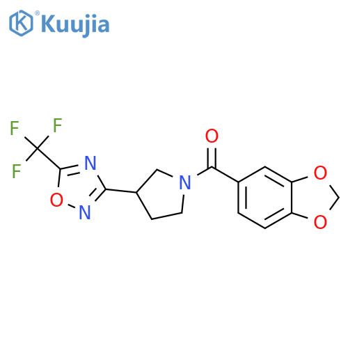 3-1-(2H-1,3-benzodioxole-5-carbonyl)pyrrolidin-3-yl-5-(trifluoromethyl)-1,2,4-oxadiazole structure