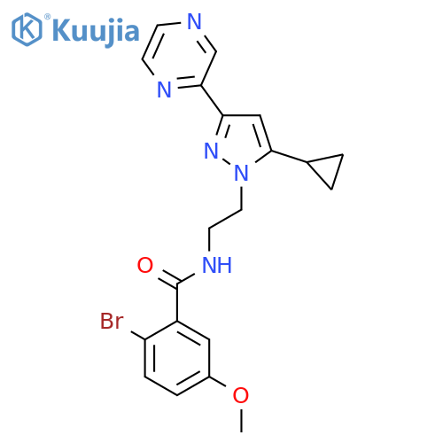 2-bromo-N-{2-5-cyclopropyl-3-(pyrazin-2-yl)-1H-pyrazol-1-ylethyl}-5-methoxybenzamide structure