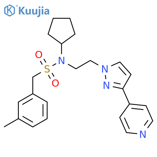 N-cyclopentyl-1-(3-methylphenyl)-N-{2-3-(pyridin-4-yl)-1H-pyrazol-1-ylethyl}methanesulfonamide structure