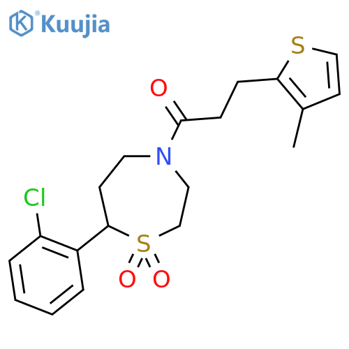 7-(2-chlorophenyl)-4-3-(3-methylthiophen-2-yl)propanoyl-1lambda6,4-thiazepane-1,1-dione structure