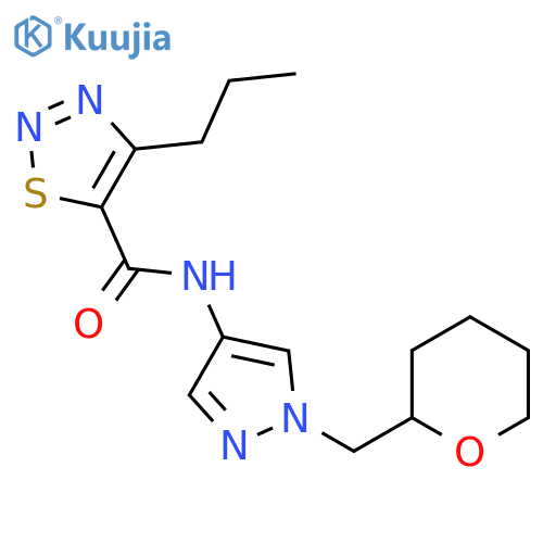 4-propyl-N-(1-((tetrahydro-2H-pyran-2-yl)methyl)-1H-pyrazol-4-yl)-1,2,3-thiadiazole-5-carboxamide structure