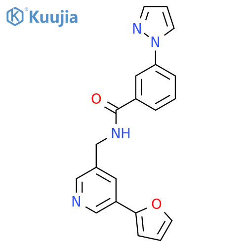 N-{5-(furan-2-yl)pyridin-3-ylmethyl}-3-(1H-pyrazol-1-yl)benzamide structure