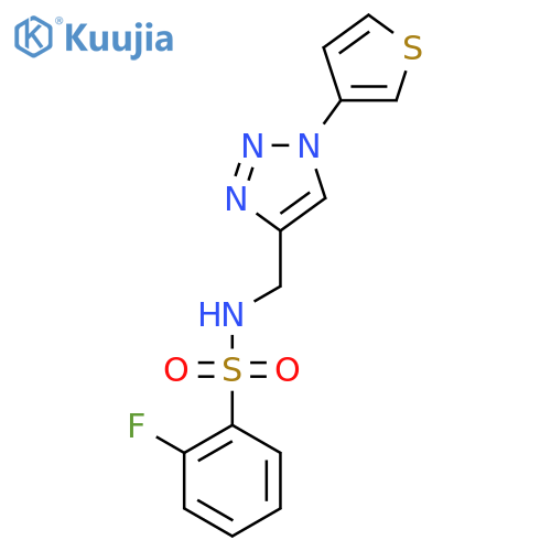 2-fluoro-N-{[1-(thiophen-3-yl)-1H-1,2,3-triazol-4-yl]methyl}benzene-1-sulfonamide structure