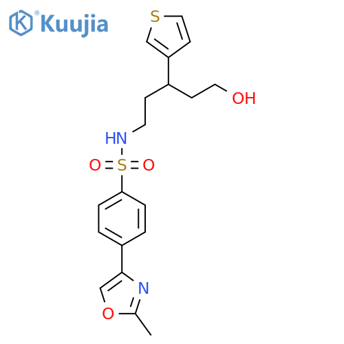 N-5-hydroxy-3-(thiophen-3-yl)pentyl-4-(2-methyl-1,3-oxazol-4-yl)benzene-1-sulfonamide structure